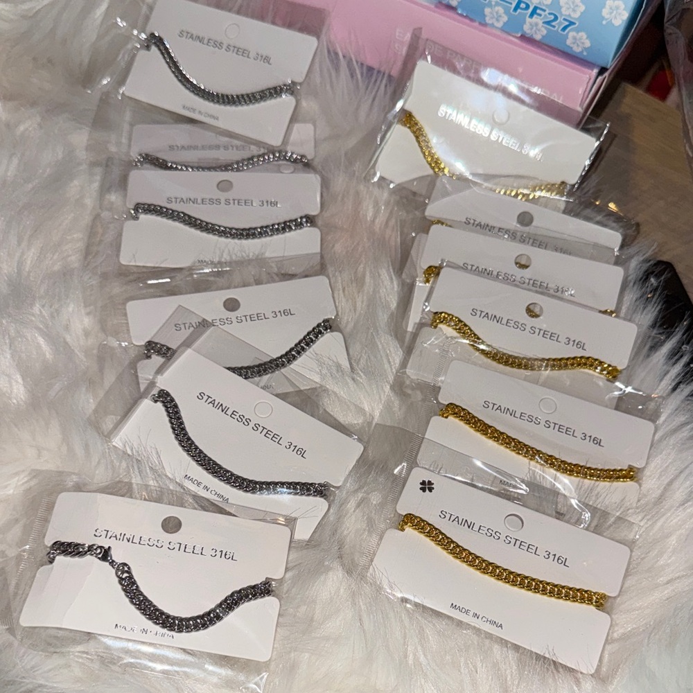 Bundle 12 Stainless Steel Chain Bracelets in Silver and Gold